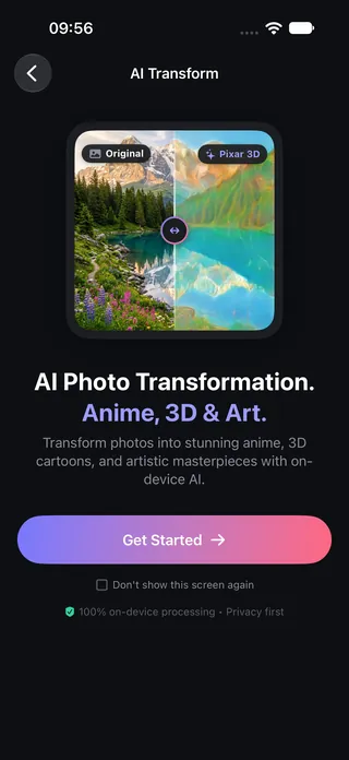 OptiPixel AI Transform turning a photo into an illustrated style on iPhone