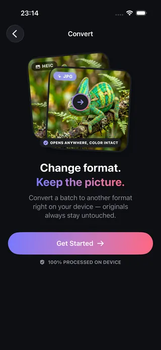 OptiPixel Convert changing photo and video formats on iPhone