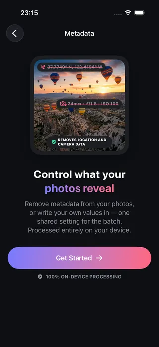 OptiPixel Metadata removing location and camera details from photos