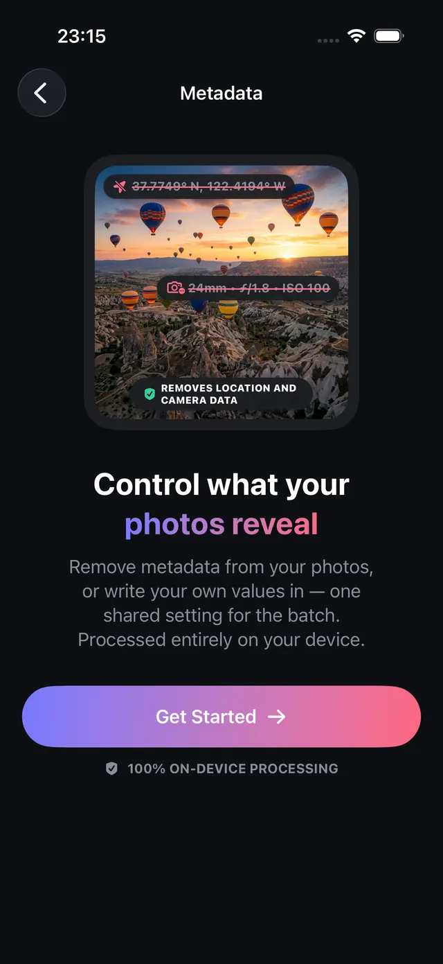 OptiPixel Metadata removing location and camera details from photos