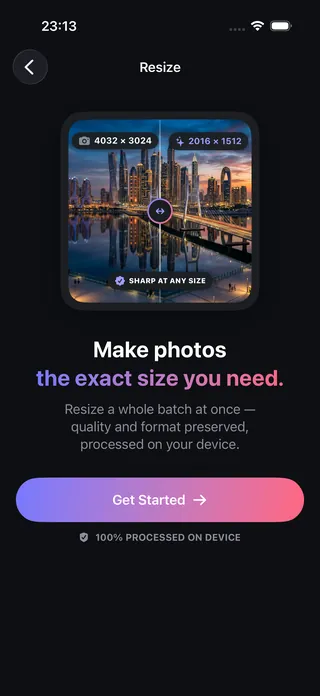 OptiPixel Resize settings on iPhone