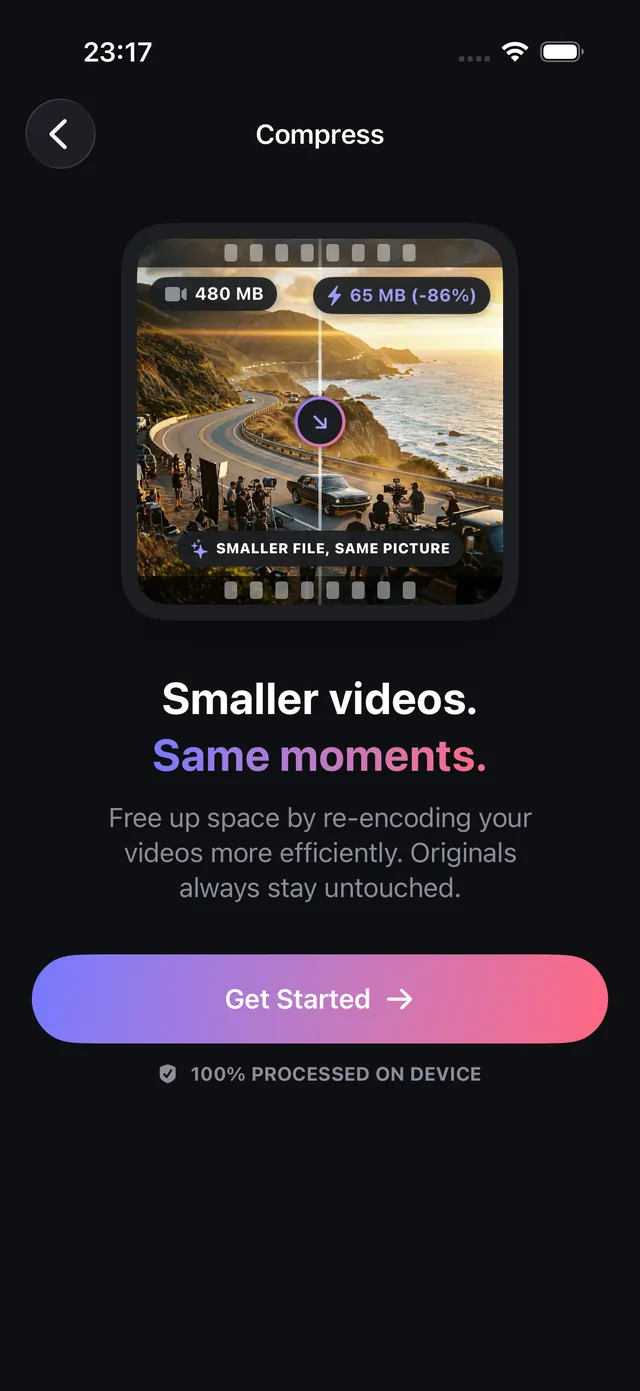 OptiPixel Video Compress settings with Quick and Custom modes
