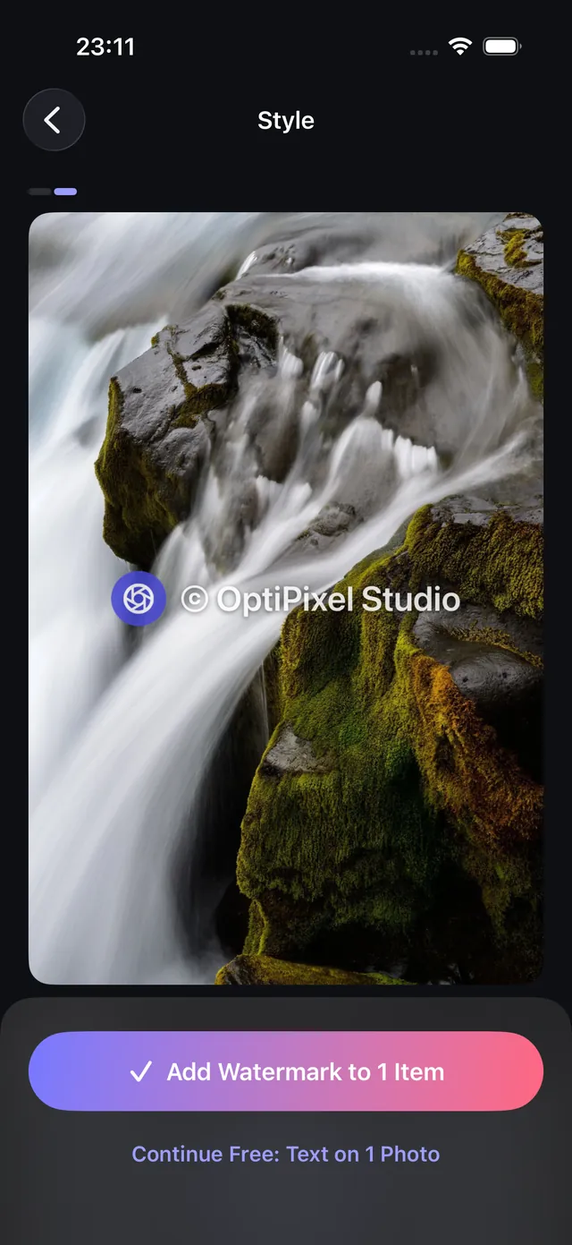 Watermark in OptiPixel placing a text and logo watermark on a photo