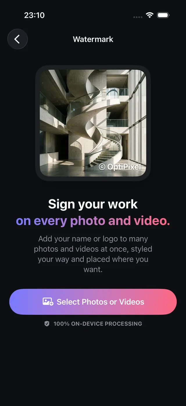 Watermark in OptiPixel placing a text and logo watermark on a photo